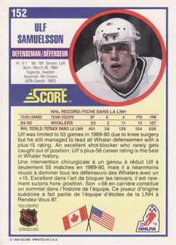 1990-91 Score Canadian #152 Ulf Samuelsson Back