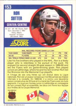 1990-91 Score Canadian #153 Ron Sutter Back
