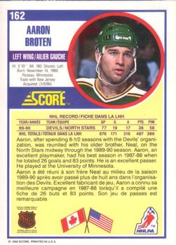 1990-91 Score Canadian #162 Aaron Broten Back