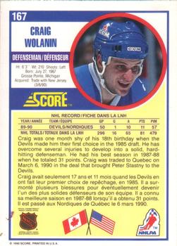 1990-91 Score Canadian #167 Craig Wolanin Back