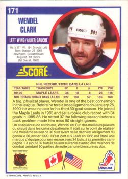 1990-91 Score Canadian #171 Wendel Clark Back