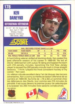 1990-91 Score Canadian #178 Ken Daneyko Back