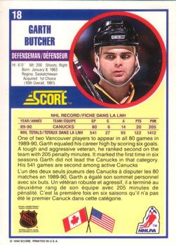 1990-91 Score Canadian #18 Garth Butcher Back