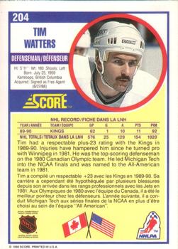 1990-91 Score Canadian #204 Tim Watters Back