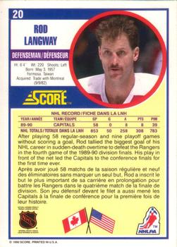 1990-91 Score Canadian #20 Rod Langway Back