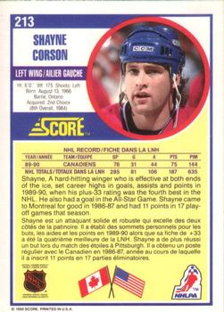 1990-91 Score Canadian #213 Shayne Corson Back