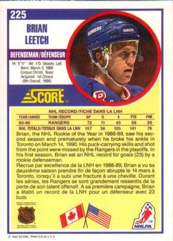 1990-91 Score Canadian #225 Brian Leetch Back