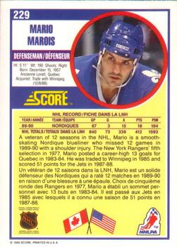 1990-91 Score Canadian #229 Mario Marois Back