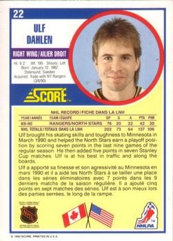 1990-91 Score Canadian #22 Ulf Dahlen Back