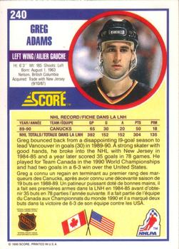 1990-91 Score Canadian #240 Greg Adams Back