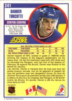1990-91 Score Canadian #241 Darren Turcotte Back