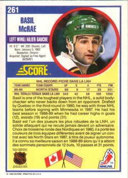 1990-91 Score Canadian #261 Basil McRae Back