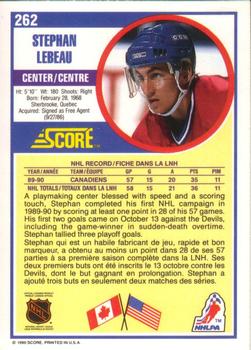 1990-91 Score Canadian #262 Stephan Lebeau Back