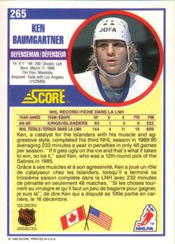 1990-91 Score Canadian #265 Ken Baumgartner Back