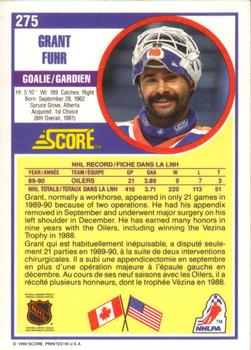 1990-91 Score Canadian #275 Grant Fuhr Back