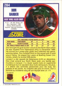 1990-91 Score Canadian #284 Don Barber Back