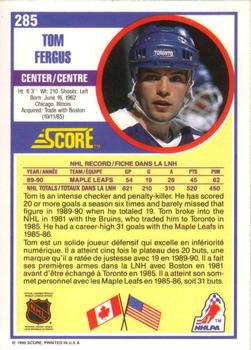 1990-91 Score Canadian #285 Tom Fergus Back