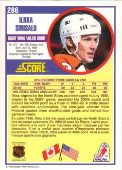 1990-91 Score Canadian #286 Ilkka Sinisalo Back