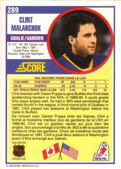 1990-91 Score Canadian #289 Clint Malarchuk Back