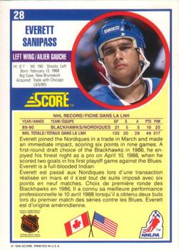 1990-91 Score Canadian #28 Everett Sanipass Back