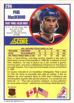 1990-91 Score Canadian #296 Paul MacDermid Back