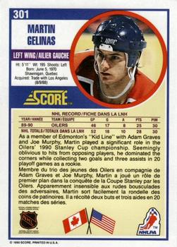 1990-91 Score Canadian #301 Martin Gelinas Back