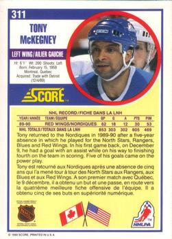 1990-91 Score Canadian #311 Tony McKegney Back