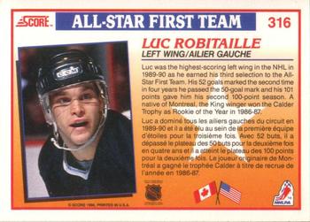 1990-91 Score Canadian #316 Luc Robitaille Back