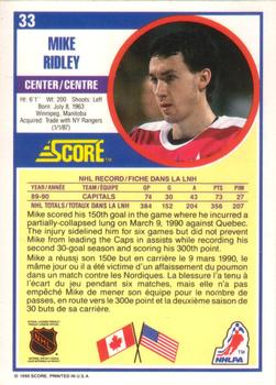 1990-91 Score Canadian #33 Mike Ridley Back