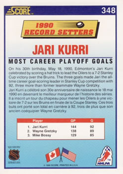 1990-91 Score Canadian #348 Jari Kurri Back
