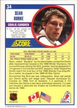 1990-91 Score Canadian #34 Sean Burke Back