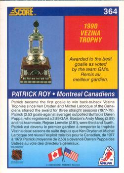 1990-91 Score Canadian #364 Patrick Roy Back