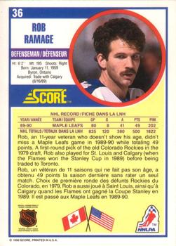 1990-91 Score Canadian #36 Rob Ramage Back