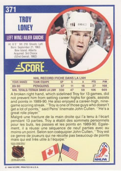 1990-91 Score Canadian #371 Troy Loney Back