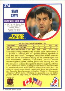 1990-91 Score Canadian #374 Stan Smyl Back