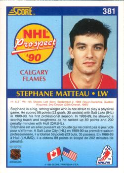 1990-91 Score Canadian #381 Stephane Matteau Back
