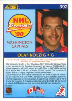 1990-91 Score Canadian #392 Olaf Kolzig Back