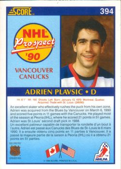 1990-91 Score Canadian #394 Adrien Plavsic Back