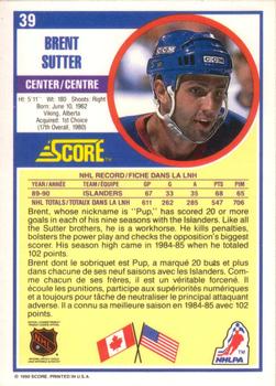 1990-91 Score Canadian #39 Brent Sutter Back