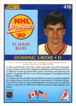 1990-91 Score Canadian #416 Dominic Lavoie Back