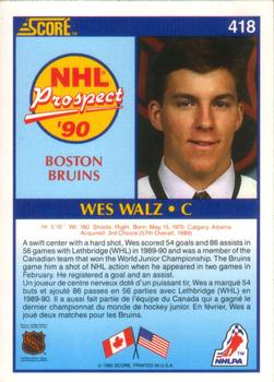 1990-91 Score Canadian #418 Wes Walz Back