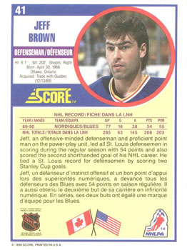 1990-91 Score Canadian #41 Jeff Brown Back