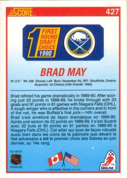1990-91 Score Canadian #427 Brad May Back