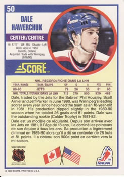 1990-91 Score Canadian #50 Dale Hawerchuk Back