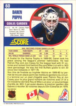 1990-91 Score Canadian #60 Daren Puppa Back