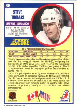 1990-91 Score Canadian #66 Steve Thomas Back