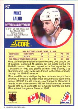 1990-91 Score Canadian #67 Mike Lalor Back