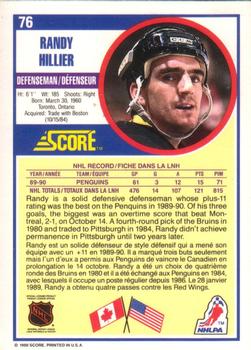 1990-91 Score Canadian #76 Randy Hillier Back