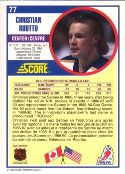 1990-91 Score Canadian #77 Christian Ruuttu Back