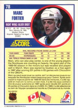 1990-91 Score Canadian #78 Marc Fortier Back